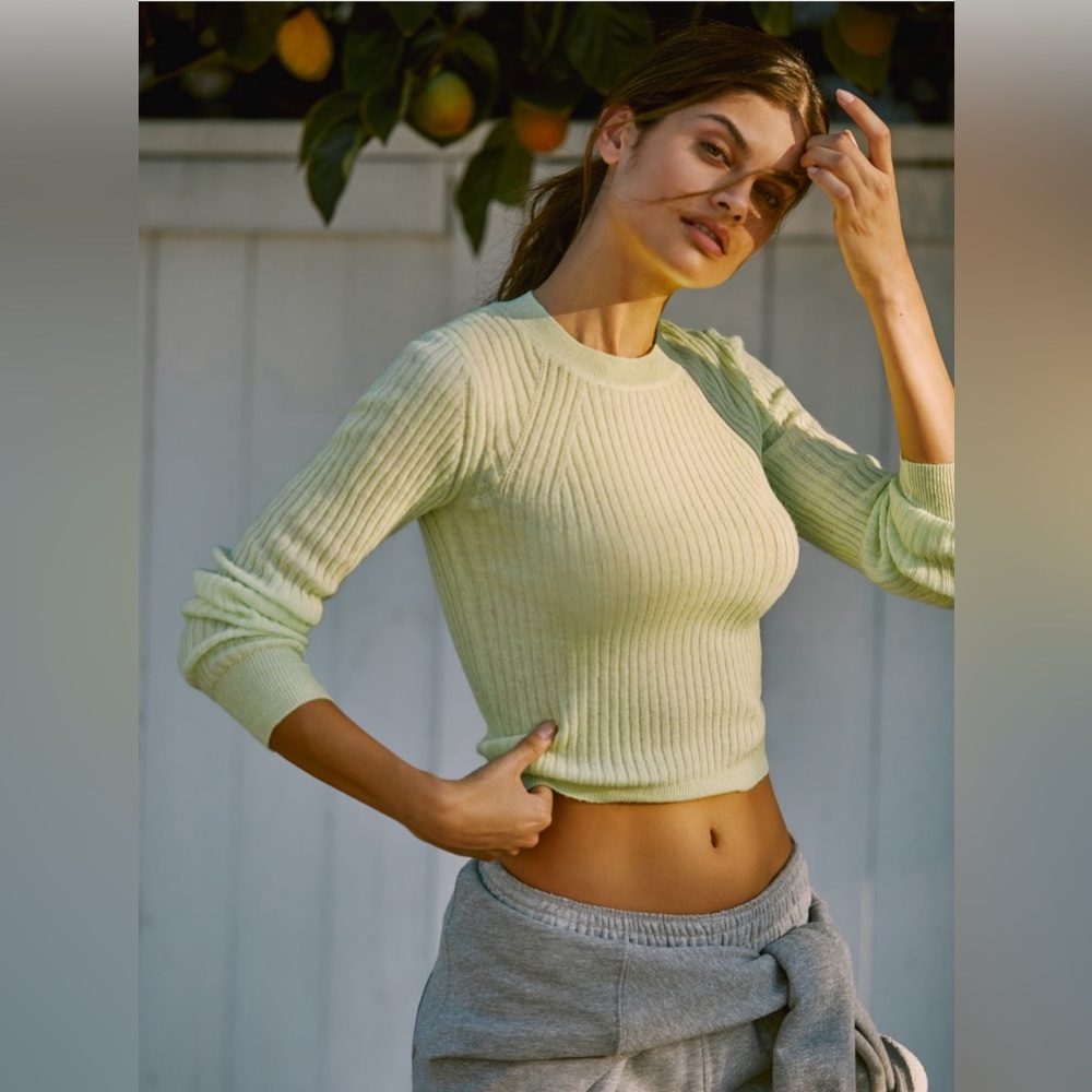 NWT Daily Practice by Anthropologie Long-sleeve Cropped Sweater | Lime | XS